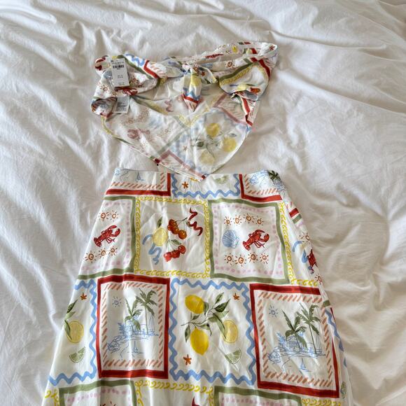 NWT Abercrombie & Fitch Strapless Top Mid Rise Maxi Skirt in Tile Print Size S - Picture 5 of 6